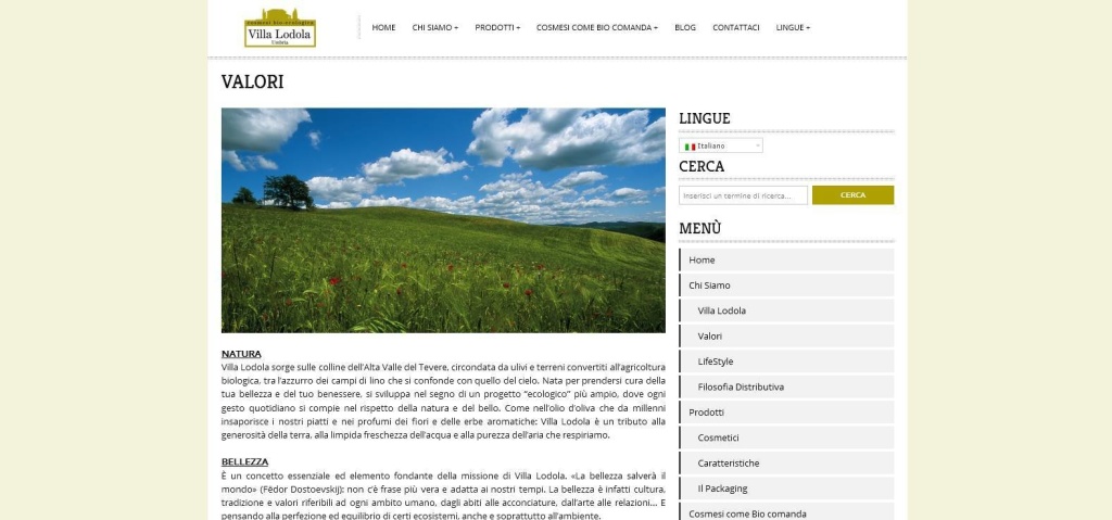 Villa Lodola realizzazione sito web descrizione azienda di cosmesi LQ